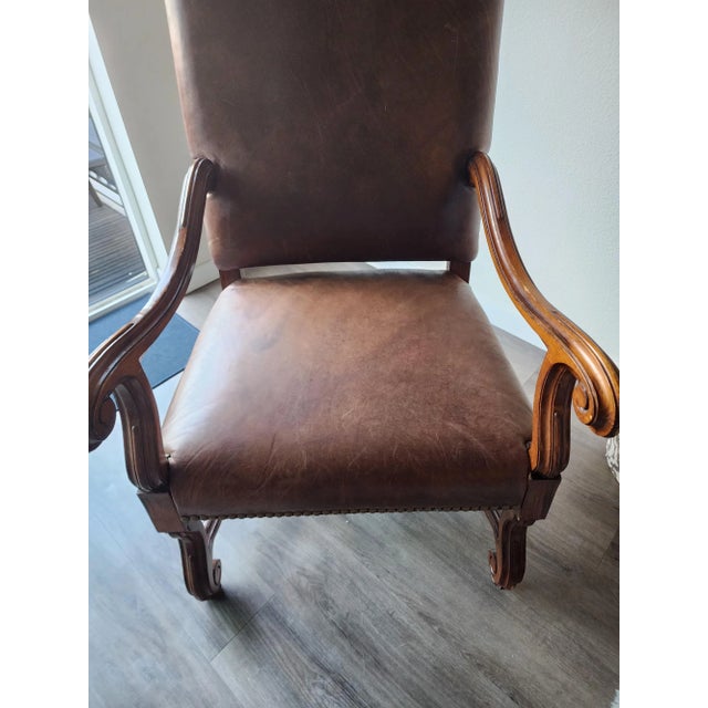 Mid 19th Century Ralph Lauren Leather and Mahogany Upholstered Armchair For Sale - Image 10 of 12