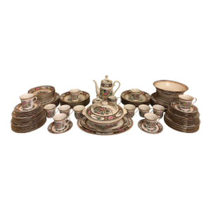 Vintage Canton Famille Rose 96pc Hand Painted China Set Flawless Condition* Complete Place Settings for 12