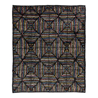 Modern Moroccan Style Hand-Knotted Wool Rug With Abstract Geometric Concentric For Sale