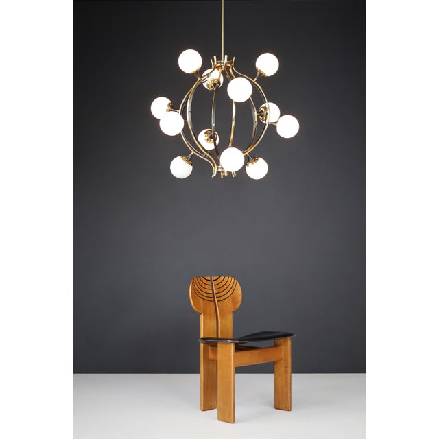 Mid-Century Chandelier in Brass and 12 Opaline Globes from Stilnovo, Italy 1950s For Sale - Image 16 of 17