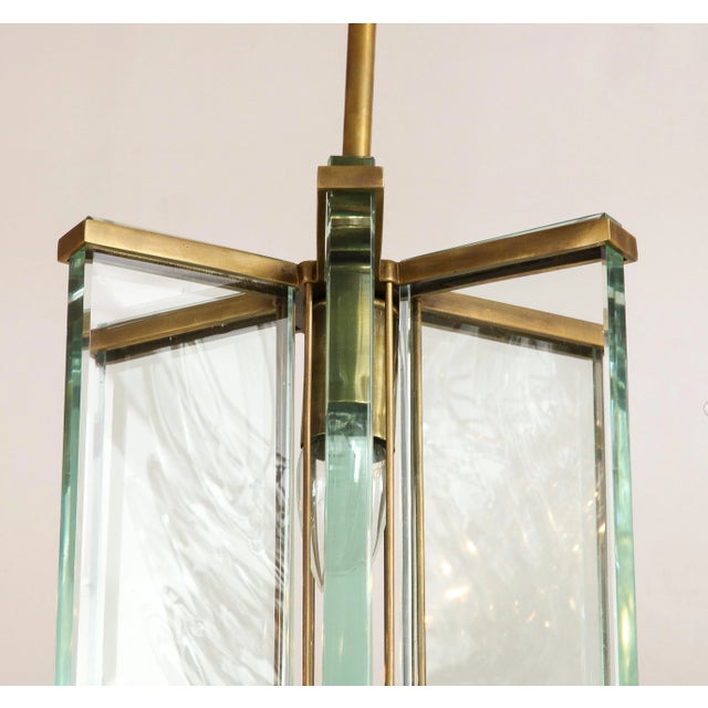 Brass Fontana Arte Attributed Brass And Glass Pendant For Sale - Image 8 of 12