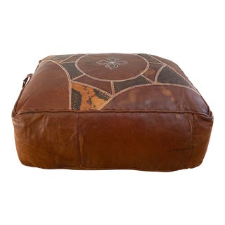 Vintage 1960s Moroccan Leather Snakeskin Pouf For Sale
