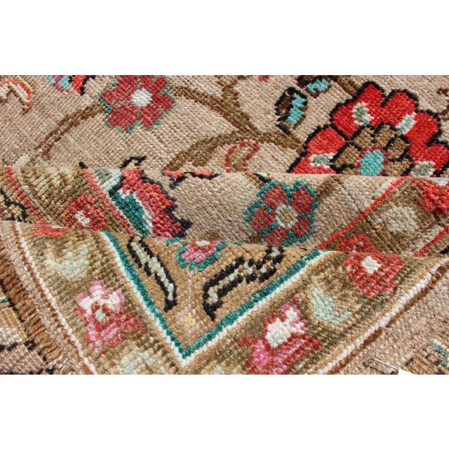 Vibrant All-Over Design Vintage Hand Knotted Turkish Oushak Rug in Red and Tan For Sale - Image 10 of 12