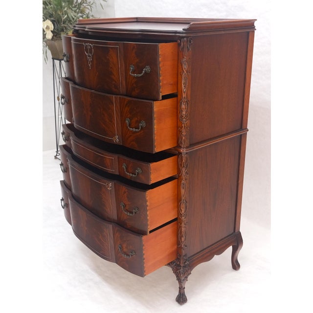Drexel Tall Carved Mahogany Chinese Chippendale Style Bow Front High Chest Dresser For Sale - Image 4 of 18