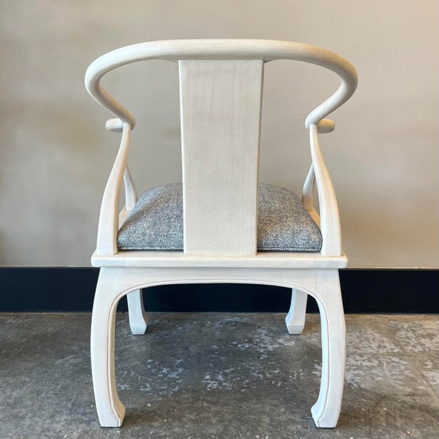 Chinoiserie Coastal Ming Horseshoe Chair with Clear Finish. Fabric is Herringbone Tweed, stain and soil resistant. 8...