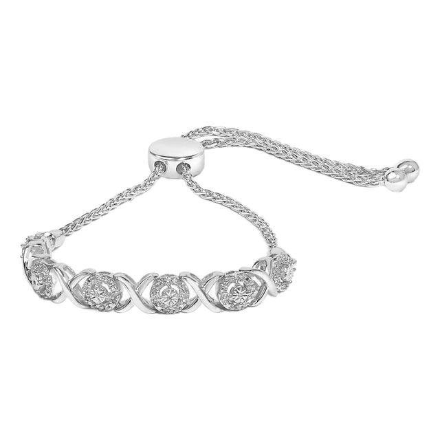 .925 Sterling Silver 1/6 Cttw Diamond X and O Bolo Bracelet For Sale