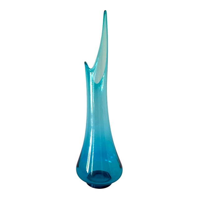 Vintage Mid Century Modern MCM Swung Glass Vase, Turquoise Peacock Blue, 24" LE Smith The mouth on this piece is really...