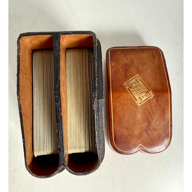 Vintage Italian Leather Playing Card Case With Embossed Gold Detailing For Sale - Image 4 of 12