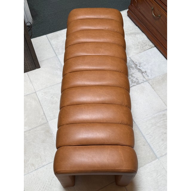 Brown Contemporary Channel-Tufted Upholstered Bench For Sale - Image 8 of 12