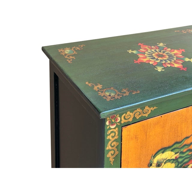 Tibetan Style Green Orange Two Snowlions End Table Nightstand For Sale In San Francisco - Image 6 of 10