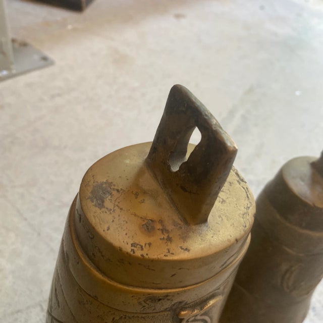 Rustic European 1970s Brass Bells With Bird Designs - Set of 2 For Sale - Image 3 of 10