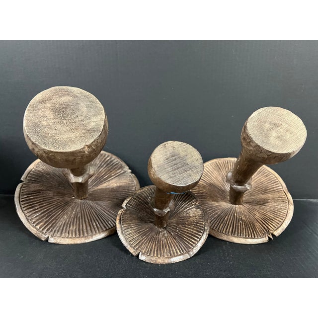 Late 20th Century Set of 3 Folk Art Carved Wood Mushroom Sculpture #M45 For Sale - Image 10 of 10