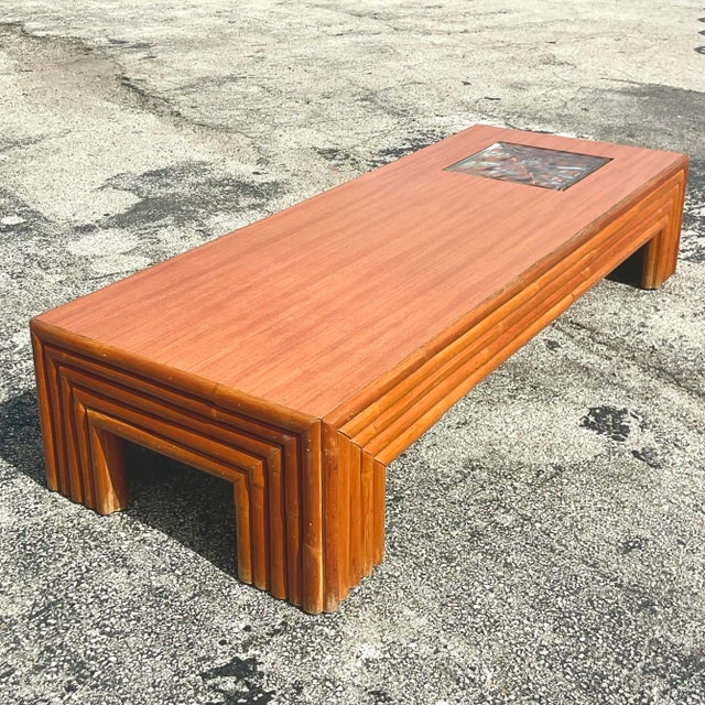 Vintage Coastal Pretzel Rattan Glass Cube Coffee Table Chairish