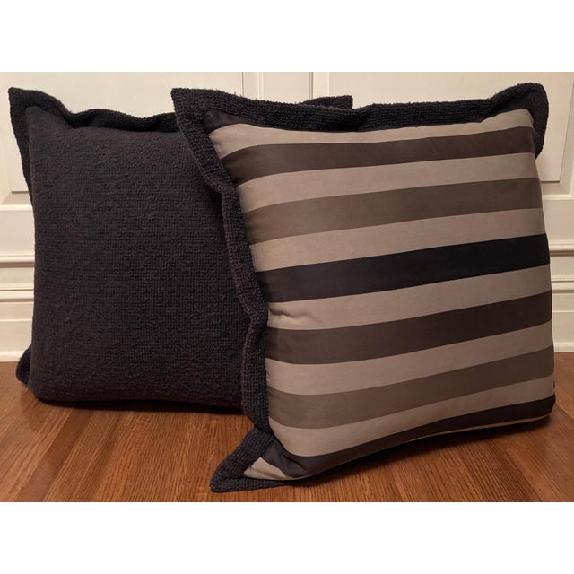 Textile Large Pair Gray Custom Pillows For Sale - Image 7 of 8