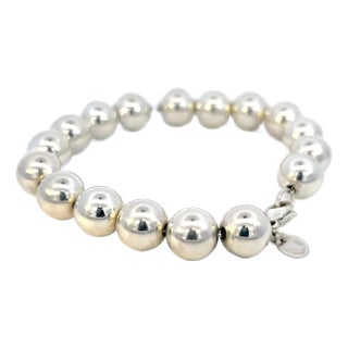 1990s Tiffany & Co Estate 10 mm Ball Bracelet Size 7.5" Sterling Silver For Sale