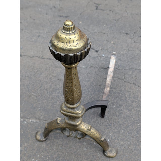 Vintage Federal Style Brass Fireplace Andirons For Sale - Image 4 of 7