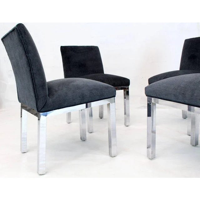 Chrome and Mohair Upholstery Dining Side Chairs - Set of 4 For Sale - Image 6 of 10
