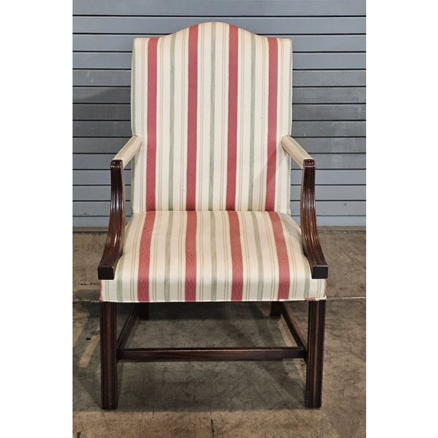 Traditional Mid 20th Century Hickory Chair Federal Style Mahogany Lolling Chair Silk Striped Fabric For Sale - Image 3 of 8