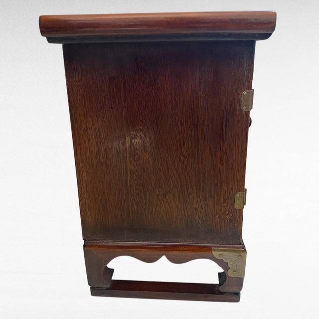Mid-Century Chinese Brass-Mounted Hardwood Cabinet With Lock & Calligraphy Interior For Sale - Image 11 of 14