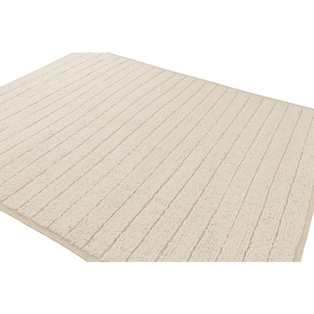 Rug & Kilim Rug & Kilim’s Textural Kilim Rug in Cream and White High-Low Stripes - 8x10 For Sale - Image 4 of 7