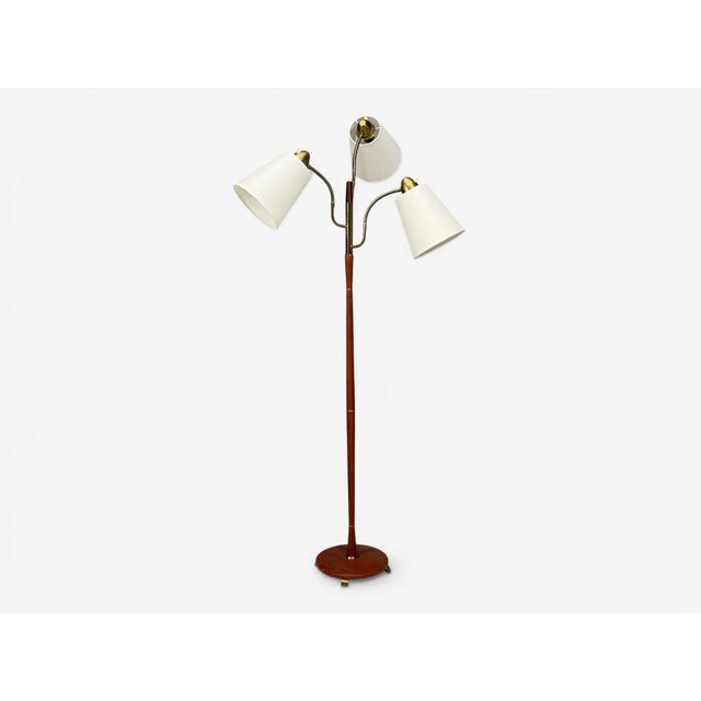 Swedish Modern, Adjustable Floor Lamp, Teak, Brass, Fabric, Sweden, 1970s For Sale - Image 4 of 12