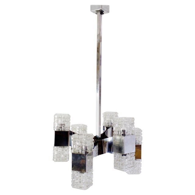 Chandelier in Chrome and Glass by Gaetano Sciolari, Italy, 1960s For Sale