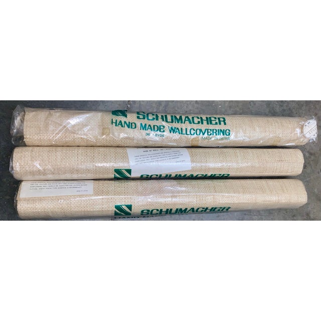 1970s Vintage Schumacher Handmade Japanese Grasscloth Wallcovering - 3 Matching Rolls For Sale - Image 5 of 7