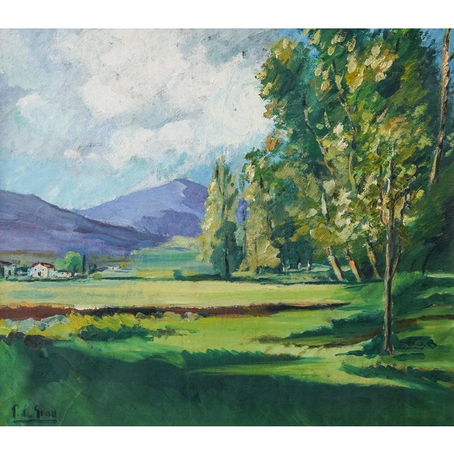 Mid 20th century signed oil on canvas summer landscape. Artist Name: Signed (unidentified at present) Approx Date: Mid...