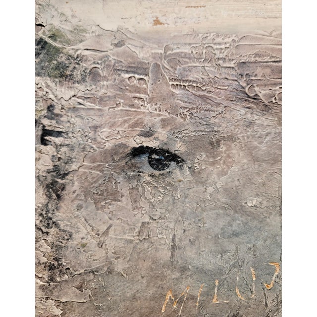 Gray Mikulas Kravjansky - I Love You - Three Faces on the Wall -1969 Oil Painting For Sale - Image 8 of 12