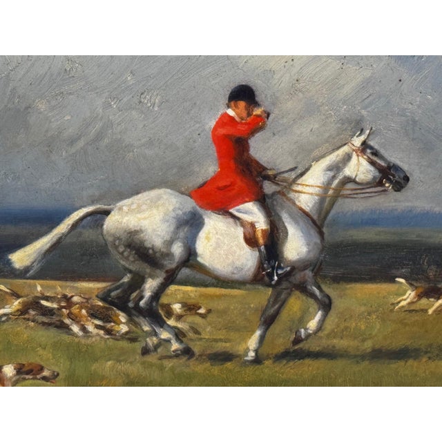 English Raoul Millais Hunting Painting, English Fox Hunt Scene, Grey Horse Scarlet Huntsman With Hounds, Sussex Sporting Art For Sale - Image 3 of 18