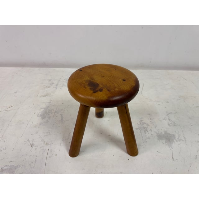 1960s Dutch pine stool This is a charming 1960s Dutch pine stool, featuring a rounded seat with smooth edges that showcase...