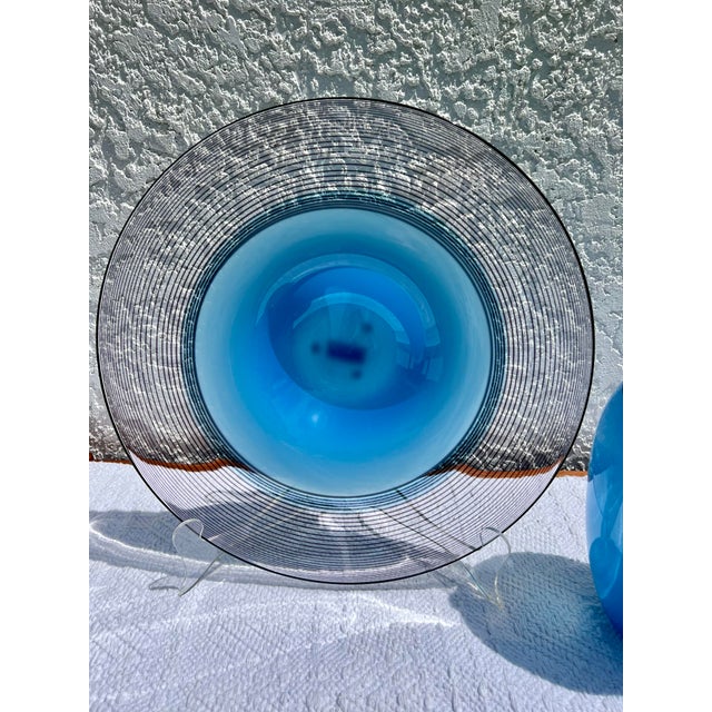 Wilke Adolfsson Wilke Adolfsson Swedish Blue & Black Centerpiece Bowl & Matching Vase- Signed and Dated 1984 For Sale - Image 4 of 9