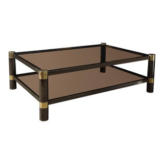 Mid-Century Signed Karl Springer 2-Tier Gunmetal & Brass Cocktail Table For Sale