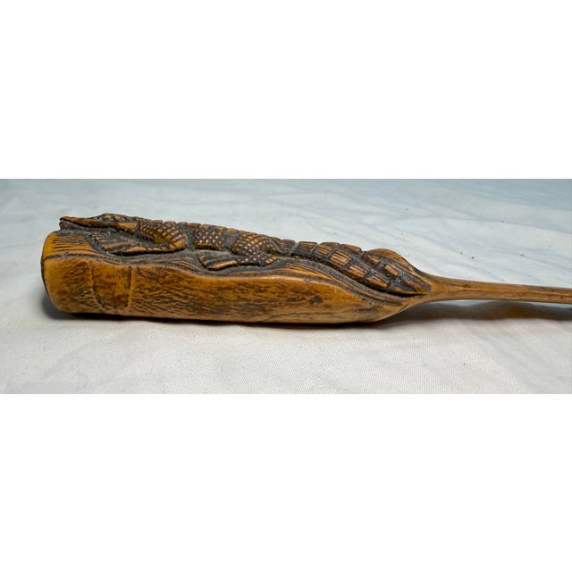 Antique Hand Carved Wood Alligator Folk Art Page Turner Letter Opener Sculpture For Sale - Image 9 of 13