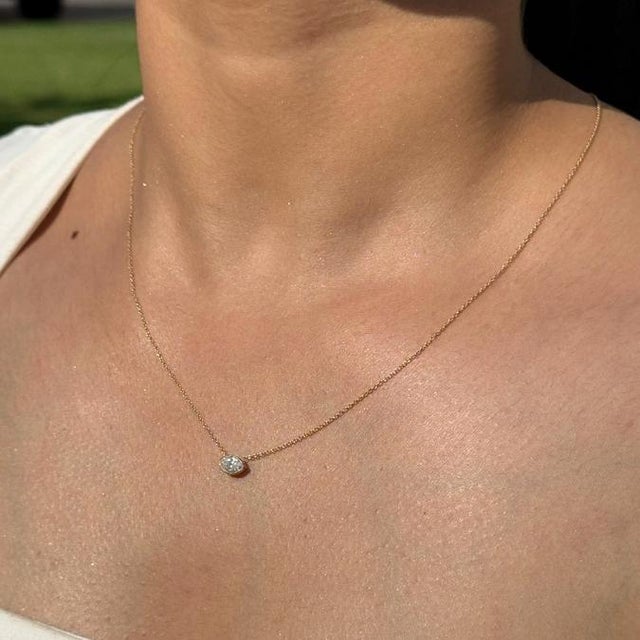Handcrafted Marquise-Cut Diamond Solitaire Pendant Necklace in 14k Yellow Gold For Sale In New York - Image 6 of 15