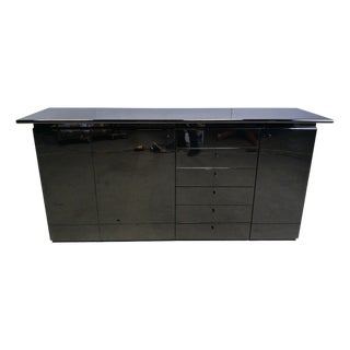 Vintage Black Lacquer Sideboard, 1970s For Sale