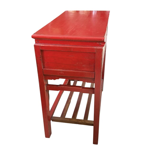 Vintage Chinoiserie Red Lacquer Console Table 33.5" W For Sale - Image 12 of 12