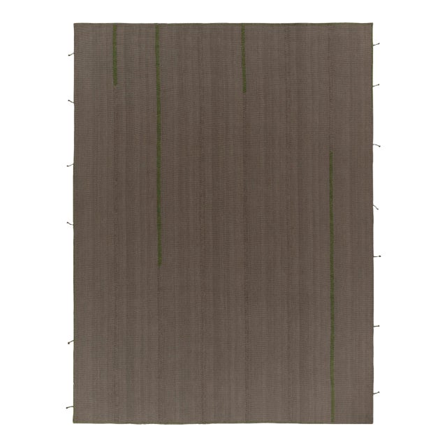Rug & Kilim’s Contemporary Kilim in Gray With Green and Beige-Brown Accents For Sale
