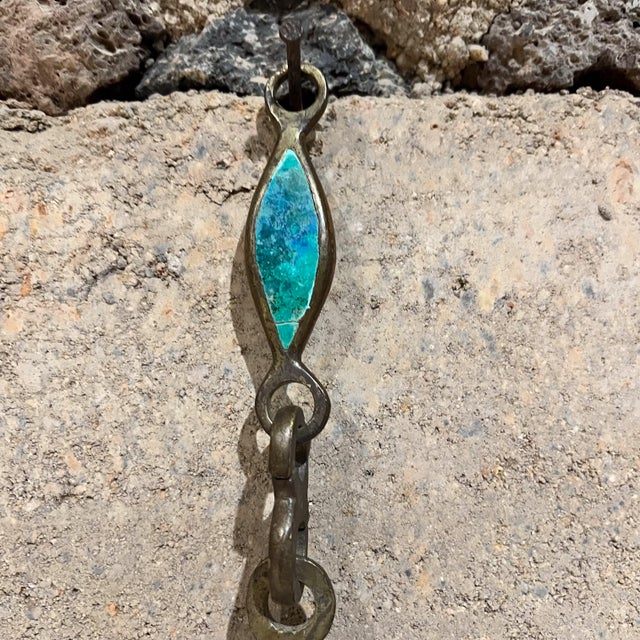 Mid-Century Modern 1958 Pepe Mendoza Hanging Lamp Chain Malachite Brass Mexico For Sale - Image 3 of 7