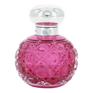 19th Century English Sterling Silver Top/ Cranberry Cut Glass Perfume Bottle
