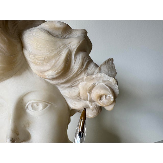 Stone Italian A. Masi Art Nouveau Carved Alabaster Bust Sculpture For Sale - Image 7 of 12