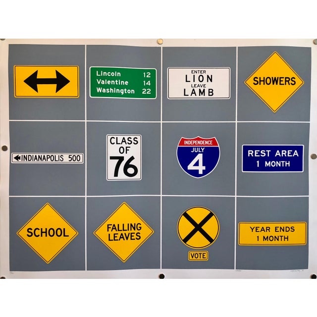 Paul M. Levy, Pop Art 1970s Vintage Silkscreen Screen Print Street Signs Titled Calendar, 1975 For Sale