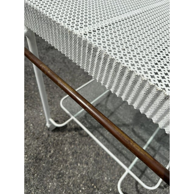 Mid-Century Modern Vintage Mathieu Matégot Perforated Metal Design Rolling Bar Cart For Sale - Image 3 of 8