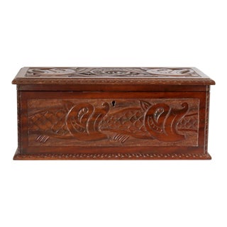 Late 19th Century Antique English Carved Jewelry Box For Sale