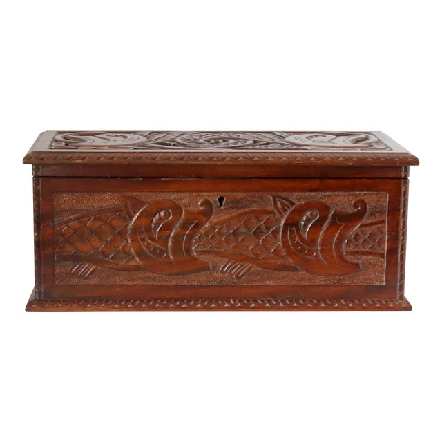 Late 19th Century Antique English Carved Jewelry Box For Sale