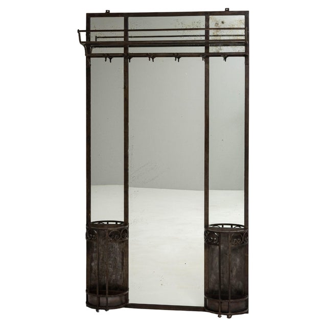 1910s French Wrought Iron Mirror With Coat Rack & Stand For Sale - Image 15 of 18