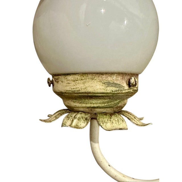 Traditional Vintage Tole Style Milk Glass Globe & Painted Metal Wall Sconce For Sale - Image 3 of 8