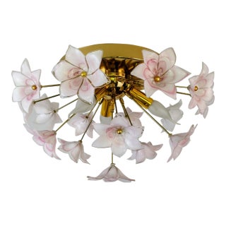 Murano Style Flush Mount Light Pink Flower Ceiling Light Glass Chandelier For Sale