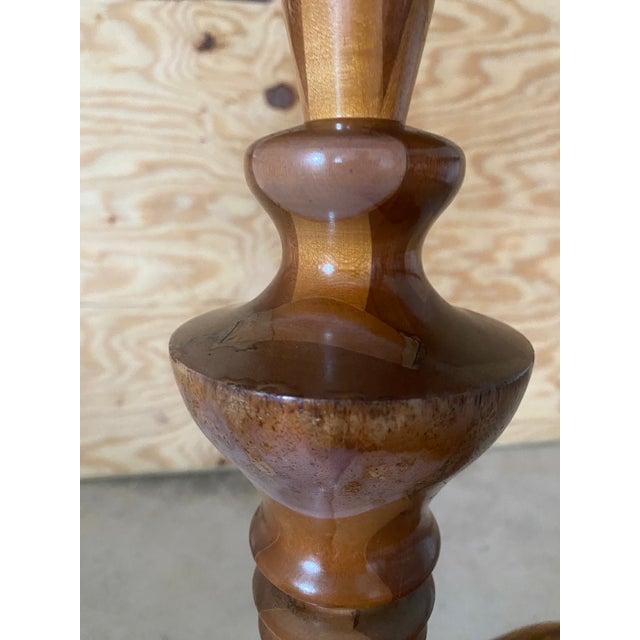 Charming Pleated Shade on Carved Wood Turned Lamp For Sale - Image 10 of 10