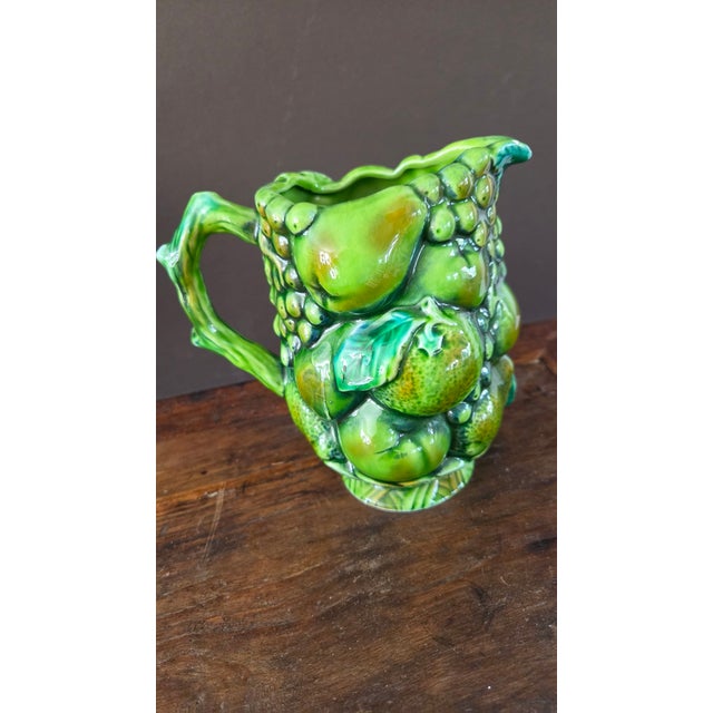 Mid-Century Modern 1960s Inarco E2611 Green Majolica-Style Fruit Pitcher For Sale - Image 3 of 14